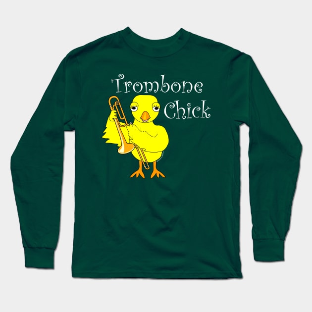 Trombone Chick White Text Long Sleeve T-Shirt by Barthol Graphics